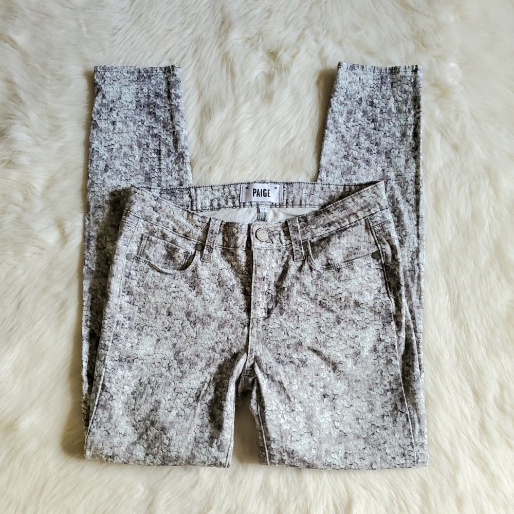 PAIGE Verdugo Ankle Skinny Jeans in Pewter Sequin Size 27 LIKE NEW - Picture 7 of 16